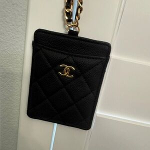 CHANEL Black and Gold Key & Card Holder with chain
